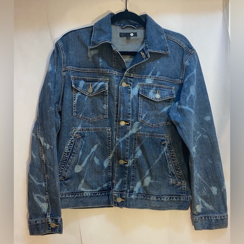 Uniqlo Jeans Blue Bleach Splatter Denim Trucker Jacket‎ Womens Small Acid Wash